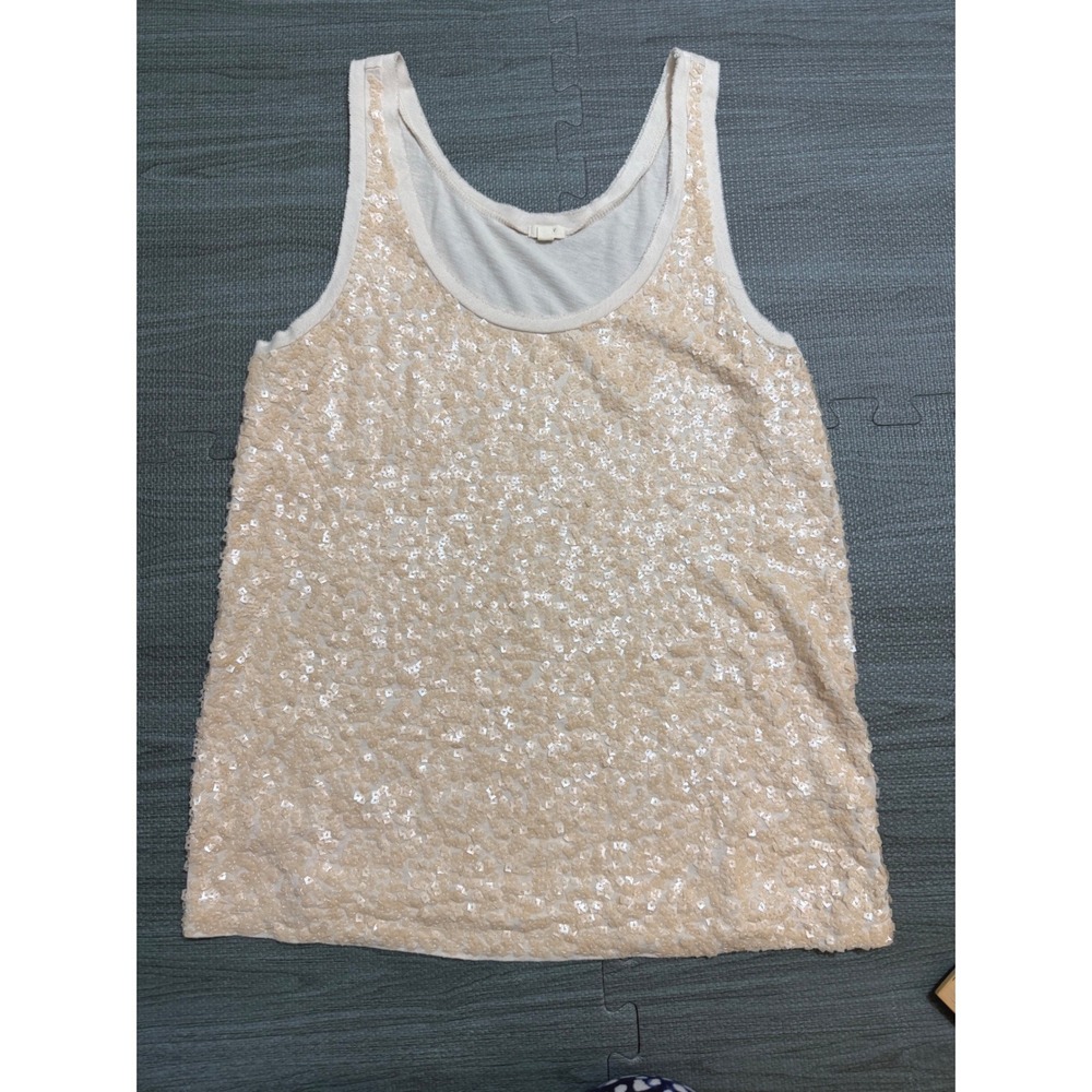 J.Crew Cream Sequin Front Cotton Tank Top Scoop Neck Sleeveless Womens M - Picture 1 of 6